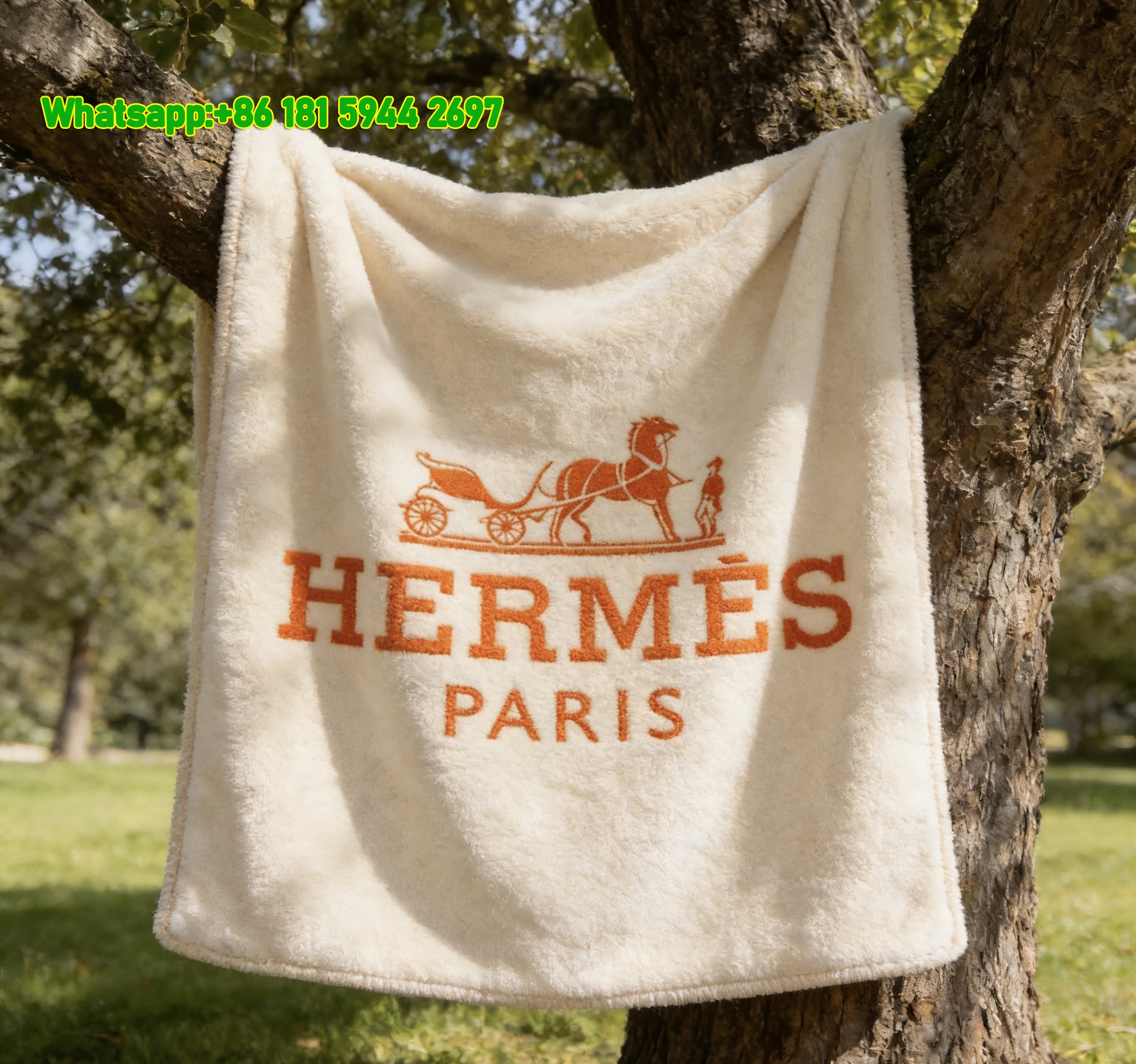 Hermès Paris Logo Flannel Fleece Throw Blanket IMG_5010